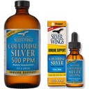 Suplemen Sayap Perak Natural - Colloidal Perak 500 ppp (16 f.oz / 480 ml) Plus Colloidal Silver 500 plum (1 fl.oz / 30 ml)