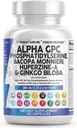 Tambahan Otak Alpha GPC 300mg Phoshatityserine Babopa Monnieri Binkgo Biloba Lions Mane Huperzine A L- Theanine NAC Nootropic Memory Focus Dukung Vitamin B C D 60 Capsules USA