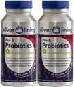 Silver Lining Pre & Progories + Digetical Enzymes: 124; 50 Milyar CFU / Active Cells 12.4; Digetical & Imune Fungsi Dukungan, Reduces Bloating 124; Shelable Formula-la 124la (Pack of 2)