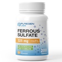 Puregen Labs Ferrous Sulfate 325 mg (65 mg Elemental Iron) High Potency Iron Suplement 1124; Tidak ada Articial Color Addition - 200 Tablets dibuat di USA