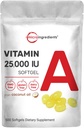 Mikro Ingredians Maksimal Kekuatan Vitamin A 25000 IU 124; 500 Softgels dengan Coconut Oil untuk Lebih Baik Absorpsi 124; Escule Vitamin for Vision, Growth, & Reproduksi 124; Non-GMO, Easy to Swallow