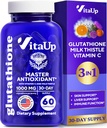 Mengurangi Glutathione Suplemen 1000mg - USA Membuat Glutathione Capsules dengan Vitamin C & Milk Thistle for Liver Care, Skin Dukung & Imune Wells - 60 Count