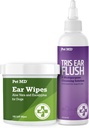 Anjing Pet MD Ear Cleaning Wipes dengan Aloe dan Eucalyptus + Veterinary Tris Flush Cat & Dog Ear Cleaner