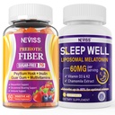 NEVISS Prebiotic Fiber 7G Gummies for Dewata + Melonatin 60mg for Adults Bundle