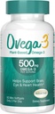 OVEG-3 Plant - Based Omega- 3 from Algal Oil Daily Supplement, 500mg, Supports Brain, Eye & Heart Health, Two mini softgels per day, 60 Count