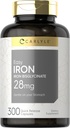 Carlyle Iron Supplement for Women and Men 124; 28mg 124; 300 Capsules 12.4; sebagai Ferrous Bisglycinate 124; Non-GMO dan Gluten Free