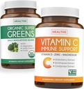 Super Greens & Vitamin C (1-Month Suply) Greens & C Synergy Bundle of Organic Super Greens Powder - Complete Superfood (60 Capsules) & Vitamin C Imune Support (60 Vegetarian Caps) (Non-GMO)
