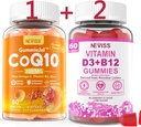 NEVISS Sugar- Free CoQ10-250mg Gummies Filed, 60Cts + Vegan Vitamin D3 5000IU & Metil B12 100mcg Gummies, 120Cts