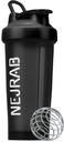 Protien Shaker Bottle with Wire Whilk Ball, Blender Bottle for Protien Mixes, Protein Shaker Cup, 28- Ounce, Protein Shaker Bottle, Protein Shake Bottle (Black), Medium, NJB 28- Oz