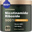 Tambahan NAD - NAD Nicotinamide Riboside 900 mg, Resveratrol, Quercetin - Tambahan NAD untuk Anti- Aging, Energi, Fokus - 80 Kapsul