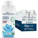 KATE FARMS Organik Pediatric 1.2 High Calorie Chocolate Nutrection Shake, 12g Protein, 27 Vitamin dan Mineral, Penggantian Meal, 8.45 oz (12 pack)