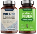 Vitamin Bounty Pro-50 Propotic & Prebiotic Fiber Bundle: 13 Strains, 50 Milyar CFU, Digetical & Gut Health Support, Delayed Rilis Kapsul - 90 Capsules Total untuk Pria & Perempuan