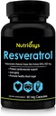 Resveratrol 500mg Supplemen 124; Resveratrol Capsules untuk Dukungan Antioksidant & Cellular Kesehatan 124; Suplemen Nutres untuk Pria & Perempuan; 90 Katup Veg untuk Jenderal Wellness