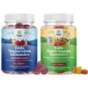 Bundle of Kids Magnesium Gummies - Suplemen Kesehatan Nerve, Muscles & Healthy Heart Suply Heart Support, and Plant Based Kids Multivitamin