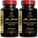 L-LYSINE Supplemen Amino ADIDS - Lysine Hydrochloride Nuttrationation Suplemen untuk Dewasa, Amino Aciamin Suplemen, Stimulasi Absorpsi Kalsium - 2 Botol 200 Counts