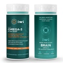 iwi Omega-3 Sport & Brain Omega-3 Bundle, 30 Servis, Vegan Plant-Based Algae Omega 3 dengan EPA + DHA, Krill & Fish Oil Alternative, No Fishy Aftertaste