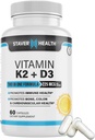 Vitamin K2 D3 w / Calcium dan Bioperine, Vitamin K2 (MK7) dengan D3 Tambahan N- GMO, Vitamin D3, Vitamin K2 MK-7 Mudah untuk Swallow Vitamin D & K Kompleks, 60 Capsules