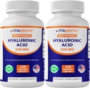 Vitamatic 2 Pack Acid Hyaluronic Suplemen 200mg - Supports Healthy Connectical Tits and Joints - Provious Youthful Healthy Skin - Total 240 Kapsul