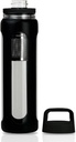 20oz Glass Water Bottle with Silicone Sleeve, 600ml Mug with 2 Tier Lid (Wide Mouth and Small Mouth Straight Drink) with Tea Leak Bottle - Gym Yoga Outdoor Activentions (Black)