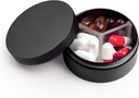 Kompartemen Kasus Pil Kecil 3, Metal Round Portable Pill Box, Travel Pill Organizer, Pocket Purse Medicine Vitamin Holder EDC Container (Hitam)