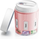 Daviky Pill Bottle Organizer, Advanization Organizer Tambahan 7 Kompartemen Besar, Kotak Pill Discenser Round dengan Two Lids Pink + Putih