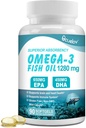 Tambahan Minyak Ikan Omega 3, Suplemen Triple Kekuatan Omega 3 Nutres dengan 650mg EPA 450mg DHA Per Serving - Otak, Mata, Jantung & Imune Kesehatan - 90 Softgels (45 Serv)