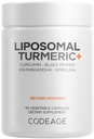 Codeage Organic Turmeric Supplement - 95% Curcumin Extract Pills - Lipomal Ferered Boteal Blade Hitam, Ashwagandha, Ginger, Stephania, Boswelia, Cumin, Digetical Bitters - 90 Capsules