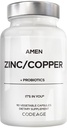 Amen Zinc & Copper Supplement + Propoles, 3 Bulan Supply, Satu per Hari - 50 mg Zinc Picolinate Pill Vitamin - Suplemen Mineral Escure - 2 Milyar CFUs Probiotic - Vegan, Non-GMO, 90 Capsules