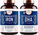 WINDSOR BOTANICALS Prenatal DHA dan Pil Besi untuk Perempuan dengan Acid Folic - Prenatal Vitamin Bundle