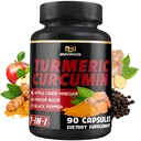 Suplemen Curcumin Turmeric - 95% Curcuminoid dengan Ginger, Apple Cider Vinegar, Black Pepper - 90 Count - 3 Pasokan Bulan