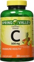 Spring Valley - Vitamin C Multiple Fruit Flavors 500 mg, 200 Chewable Tablet (2 Pack) + 1 Mini Travel Pill Container dengan Keychain (Colors May Vary)