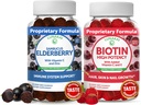 Lunakai Biotin & Elderberry Gummies Bundle - Gummy for Hair Growth, Skin Glow and Stronger Nails with Vitamin C and E - Imune Supplemen Dukungan untuk Dewasa dan Anak-anak