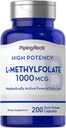 Piping Rock L Methylfolat Tambahan 124; 1000 mcg 124; 200 Capsules = 124; Aktif Bentuk Acid Folic = 124; Non-GMO, Gluten Free