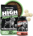 Bully Max 24 / 14 High Protein Puppy Food (5lbs.) dan Puppy Vitamin (30 tab yang bisa dikunyah) untuk Pengembangan & Growth Bundle - Otot, Imune, Bone Digetical Duppies