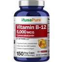 NusaPure Vitamin B12-5000 MCG 150 Veggie Capsules (Non- GMO, Vegan) - Max Power Vitamin B12