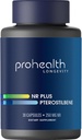 ProHealth NR + Pterostilbene. Promoses Umur-panjang, Energi, dan Penuaan Sehat. Perlindungan Hati + Kesehatan Otak. Mendukung Perbaikan Sel. 250mg Niagen Nicotinamide Riboside + 40mg Pterostilbene, 30 Caps