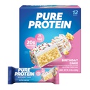 Murni Protein Bars, Protein Tinggi, Makanan Nutrisi untuk Mendukung Energi, Gula Rendah, Gluten Bebas, Kue Ulang Tahun, 1.76 oz, Paket 12 (Paket May Vary)