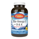 Carlson - Elite Omega-3 Plus D & K, 700 mg Omega-3s + D3 & K2, Fungsi, Kesehatan Tulang & Imune Dukungan, Lemon, 180 Softgels