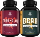 Bundle of Natural Pre Workout Forskalin Suplement and Branch Chain Acids Suplemen - Natural Energy Booster and Workout Suplemen - Vegan BCAA Capsules Post Workout Muscle Recovery