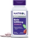 Natrol Beauty Biotin 5000mcg, Dietary Supplement for Healthy Hair, Skin, Nails dan Energy Metabolisme, 90 Strawberry- Flavored Fast Dissolve Tablets, 90 Day Supply