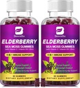 (2 Pack Elderberry Gummies & Irish Sea Moss, Organik Sambucus Elderberry Gummy dengan Seamoss, Zinc, Vitamin C, D3, Multivitamin Elderberry Vitamin - Sugar- Free