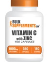 BulkSuplements.com Vitamin C dengan Zinc Capsules - Vitamin C 1000mg & Zinc 15mg, untuk Imune Dukung - Vegan, 2 Capsules per Serving, 360 Veg Count (Pack of 1)