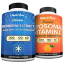 Nutrivena Premium Berberine & Lipomal Vitamin C Suplemen: Tinggi - Absorpsi Vitamin C Capsules & Berberine Tambahan Bundle untuk kekebalan, Metabolisme, & Ballanced Wells- Menjadi