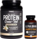 ONNIT Nootropic + Olahraga Nutres Stack - Alpha Brain (90ct) + Grass Fed Whey Protein (Vanilla)
