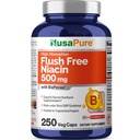 NusaPure Flush Free Niacin 500mg 250 caps (Vegan, Non- GMO & Vegan) Bioperin