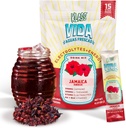Hidration + Energy Electrolite Drink Mix - Hibiscus Agua Fresca Flavor 124; Sugar-Free Powder dengan Caffeine, L- Theanine, Coconut Water & Minemary 124; 15 Single - Serve Stick Packs, Low Calorie