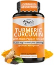 Murni Oleh Curcumin Turmeric Alam dengan Pepper Hitam Ekstrak 10 mg Kapsul, 1200 mg per Serving, Organik, Absorpsi Tinggi Antioksidan Dukungan (180 Count)