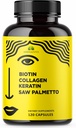 HERBALIOUS Biotin Vitamin with Collagen, Keratin & Saw Palmetto for Women and Men - Biotin 10000 mcg Hair Skin Nails Suplemen untuk Rambut, Skin, dan Nails Wellness - dibuat di USA, 120 Capsules