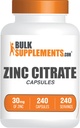 BulkSuplements.com Zinc Citrate Kapsul - Suplemen Zinc, Gluten Free - 30mg per Serving, 1 Capsule per Serving, 240 Count (Paket 1)