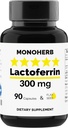 MONOHERB Lactoferrin 300 mg per Capsule - 90 Vegetarian Capsules - Dibuat di Amerika Serikat